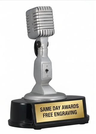 Vintage Microphone Trophy with Free Custom Engraving for Karaoke Singing Contest Podcast Radio DJ and Performance Awards

Photo Caption