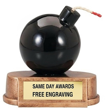You're The Bomb Trophy with custom engraved nameplate for employee recognition, workplace appreciation awards, sales achievements, retirements, and team celebrations
