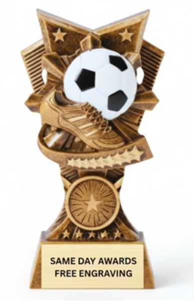 Champion V Soccer Trophy Custom Engraved 6 Inch Soccer Award with Soccer Ball Design
