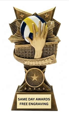 Champion V Volleyball Trophy Custom Engraved 6 Inch Volleyball Award with Volleyball Design