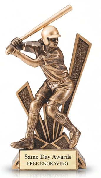 Checkmate softball trophy with geometric backdrop