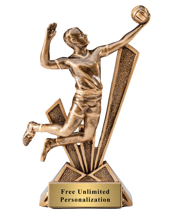 Checkmate boys volleyball trophy with geometric backdrop
