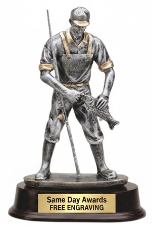 9 Inch Fisherman Fishing Trophy with Free Engraving for Tournament Winners