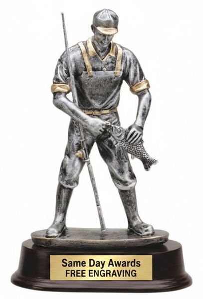 9 Inch Fisherman Fishing Trophy with Free Engraving for Tournament Winners
