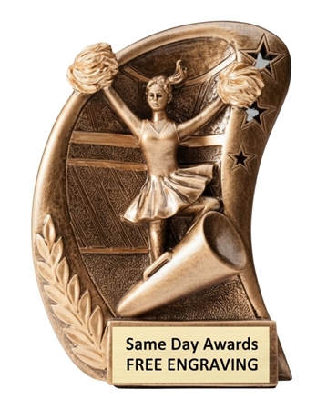 Curve cheerleading resin trophy with free custom engraved plate