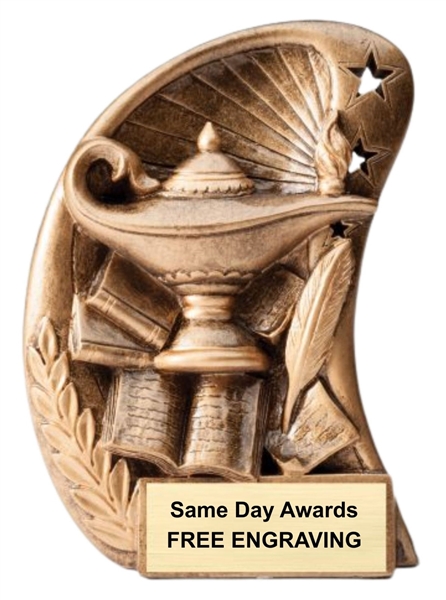 Curve Lamp of Knowledge academic resin trophy with free custom engraving plate