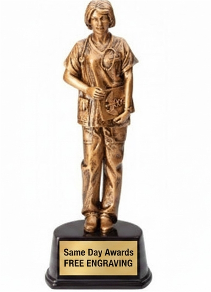 10.5 inch nurse recognition trophy with free custom engraving for healthcare appreciation and nursing excellence awards