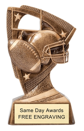 Delta Football Trophy custom engraved football award with detailed football-themed resin design and personalized nameplate