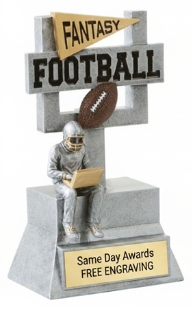 Armchair Quarterback Fantasy Football Trophy with custom engraved championship plate and suspended football accent