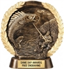 Laurel Wreath Fishing Trophy with engraved plate and gold wreath design featuring fish and rod