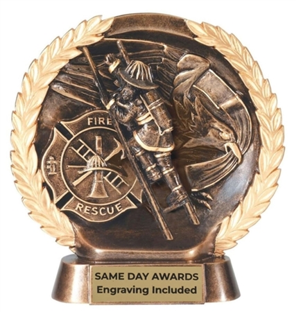 laurel wreath firefighter recognition trophy with engraved plate fire department award