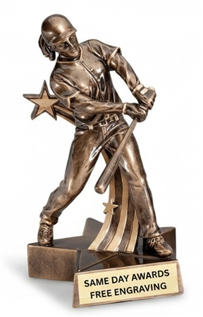 Superstar Softball Trophy custom engraved softball award with shooting star design for softball champions, tournament winners, MVP awards, and team recognition.