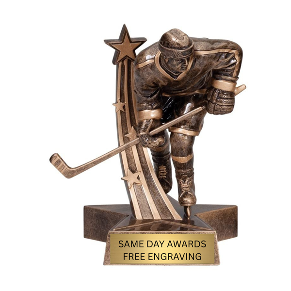 SUPERSTAR ice hockey trophy with shooting star backdrop