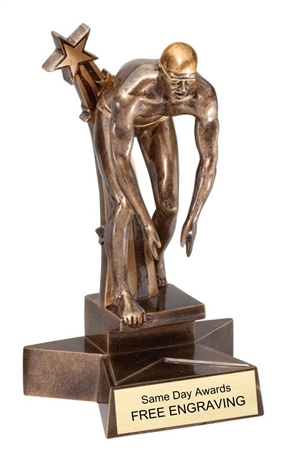 Superstar Boys Swimming Trophy bronze resin sculpture with free personalized engraving