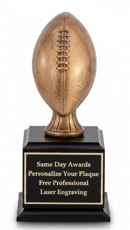 Antique Gold Football Trophy with custom engraving on black display base for football championships MVP awards and team recognition