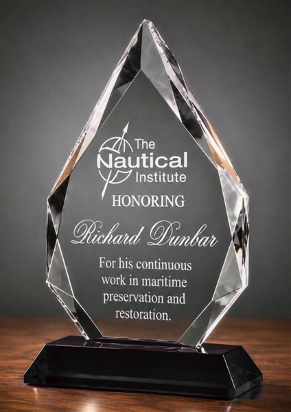 Same Day Shipping 7.75 Inch Premium Ebony Diamond Crystal Trophy with 1 Inch Thick Optical Crystal and Free Custom Engraving