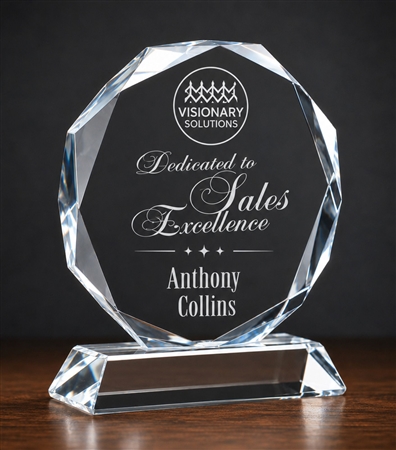 Same Day Shipping 7.5 Inch Octagon Optical Crystal Trophy with Free Custom Laser Engraving