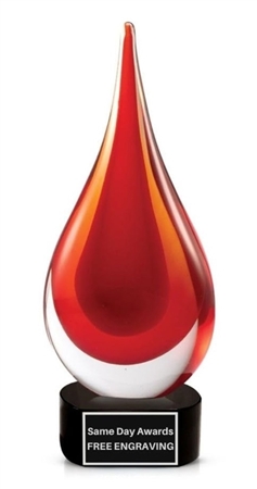 Same Day Shipping Mercury Red Hand-Blown Art Glass Award with Free Custom Engraving