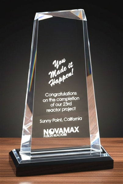 9 inch Clear Gem Acrylic Award Trophy with Black Base custom engraved executive recognition award