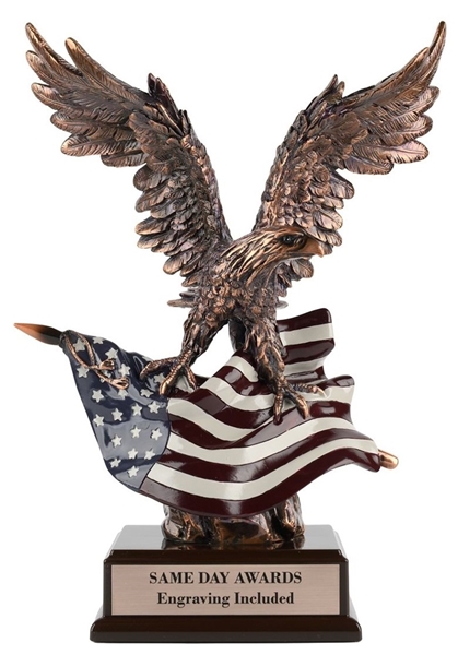 10.25 Inch Same Day Shipping Americana Eagle Award with American Flag and Electroplated Resin Eagle Sculpture