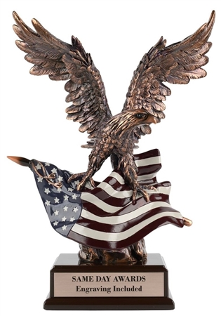 12.5 Inch Same Day Shipping Americana Eagle Award with American Flag and Electroplated Resin Eagle Sculpture