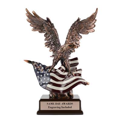 14.5 Inch Same Day Shipping Americana Eagle Award with American Flag and Electroplated Resin Eagle Sculpture