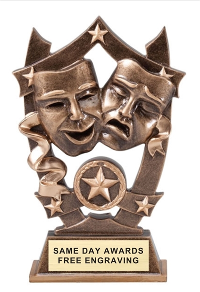 Sports Star Drama Trophy custom engraved theater award for acting competitions, drama clubs, stage performances and performing arts recognition