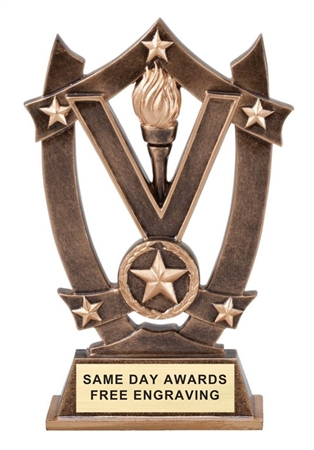 Victory Flame Trophy custom engraved achievement award with star and flame design for sports, academic, employee, and competition recognition.