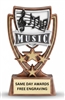 6 inch custom engraved music trophy award for bands, choirs, recitals, music competitions, and student recognition.