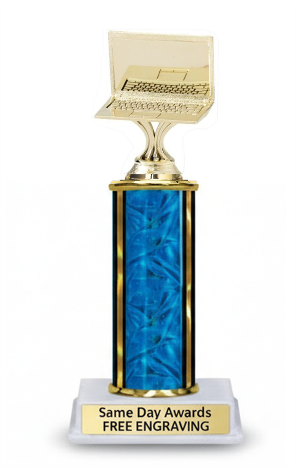 Single Column Computer Trophy with computer monitor figure, column, and engraved plate