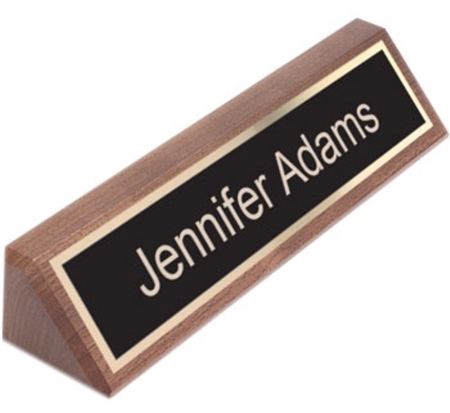 premium solid walnut executive desk block with black brass engraving plate personalized office name plate