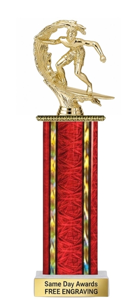 Wide Column Surfing Trophy Custom Engraved Surf Championship Award for Surf Competitions and Beach Contests