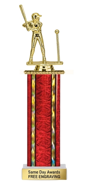 Wide Column Boys T-Ball Trophy with free custom engraving and colorful trophy column
