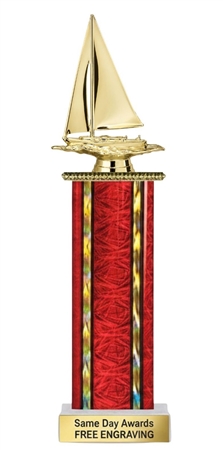 Wide Column Sailboat Trophy Custom Engraved Sailing Championship Award for Regattas and Yacht Clubs