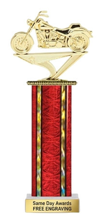Soft Tail Motorcycle Trophy with custom engraved plate and championship column design
