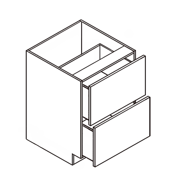 Frameless White Gloss Drawer Base Cabinet w/ 2 Equal Drawers