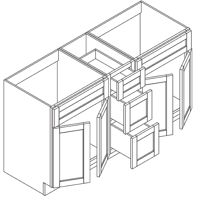 White Square Vanity Double Sink Combo 4 Doors 3 Drawers 2 False Fronts