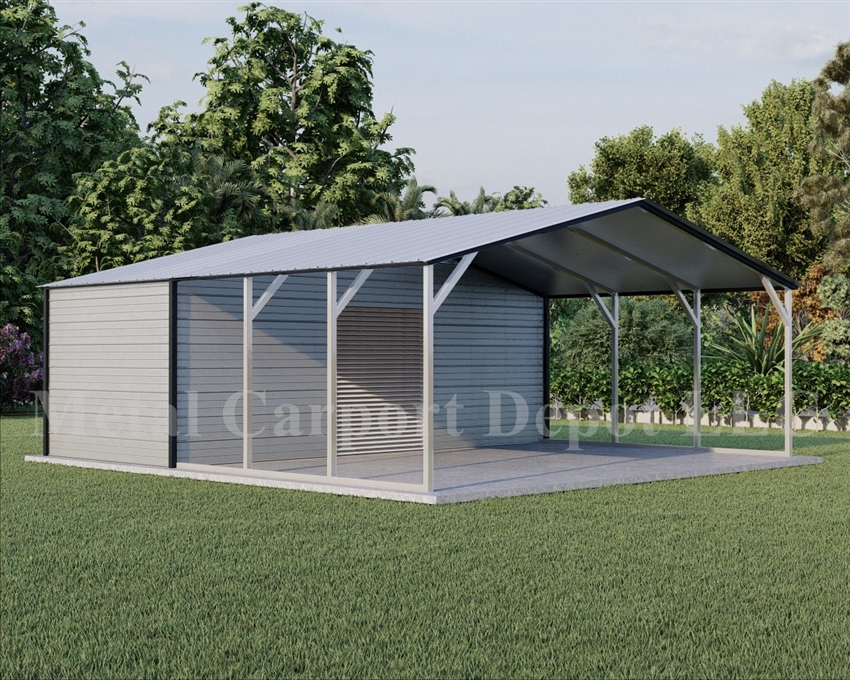 Carport With Storage Vertical Roof Style Metal Combo Unit 24' x 26' x 6'