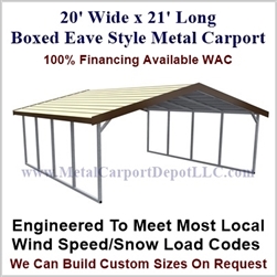 Boxed Eave Style Metal Carport 20' x 21' x 6'