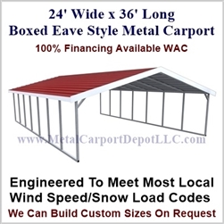 Boxed Eave Style Metal Carport 24' x 36' x 6'