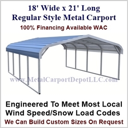 18' x 21' Regular Style Metal Carport