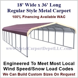 18' x 36' Regular Style Metal Carport