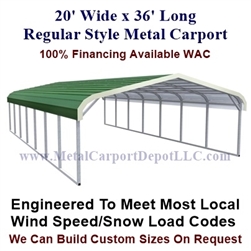 20' x 36' Regular Style Metal Carport