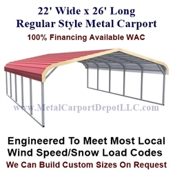 22' x 26' Regular Style Metal Carport