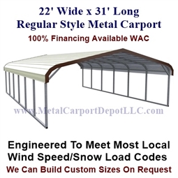22' x 31' Regular Style Metal Carport