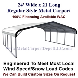 24' x 21' Regular Style Metal Carport