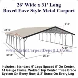 Triple Wide Boxed Eave Style Metal Carport 26' x 31' x 6'