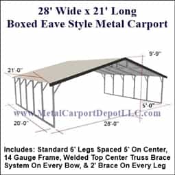 Triple Wide Boxed Eave Style Metal Carport 28' x 21' x 6'