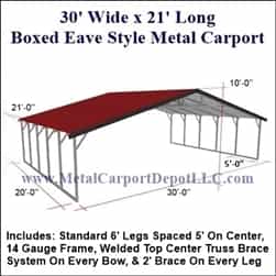Triple Wide Boxed Eave Style Metal Carport 30' x 21' x 6'