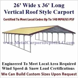 Triple Wide Boxed Eave Style Metal Carport 26' x 36' x 6'